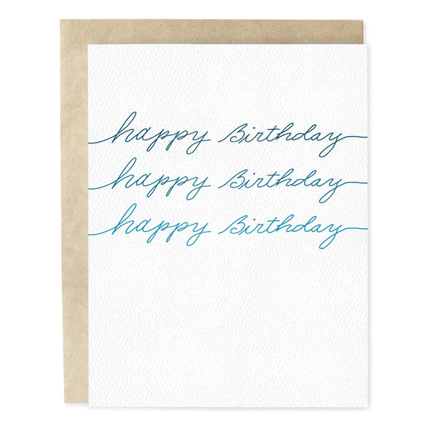 Blue Script Birthday Card