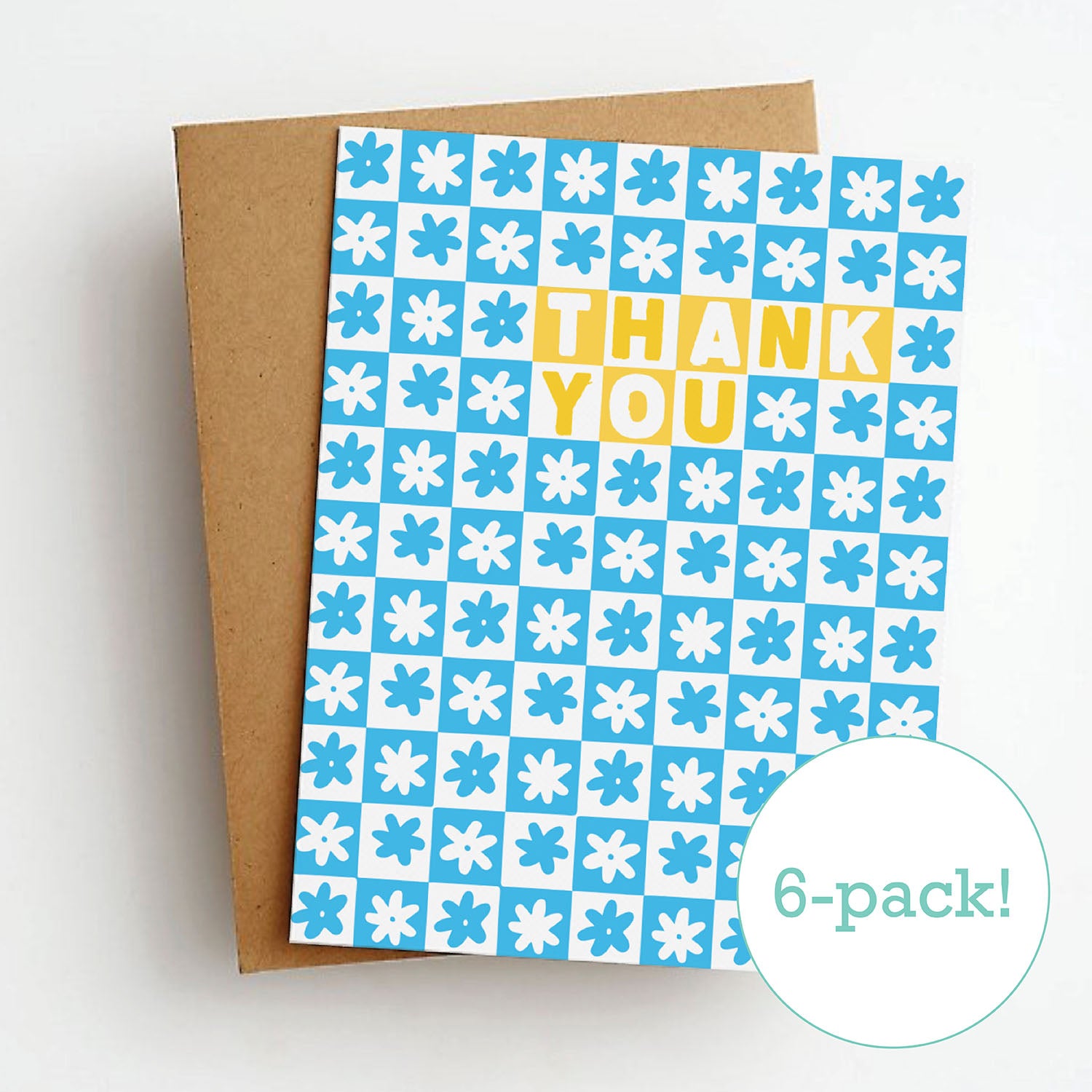 checkered flowers cards (6-pack!)